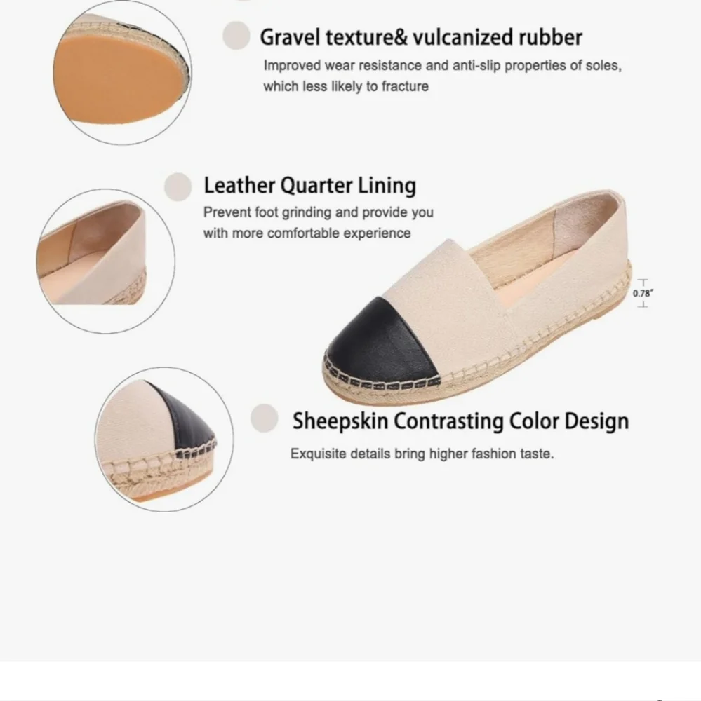 Women's Cream and Black Canvas Espadrille Flats - NWOT
